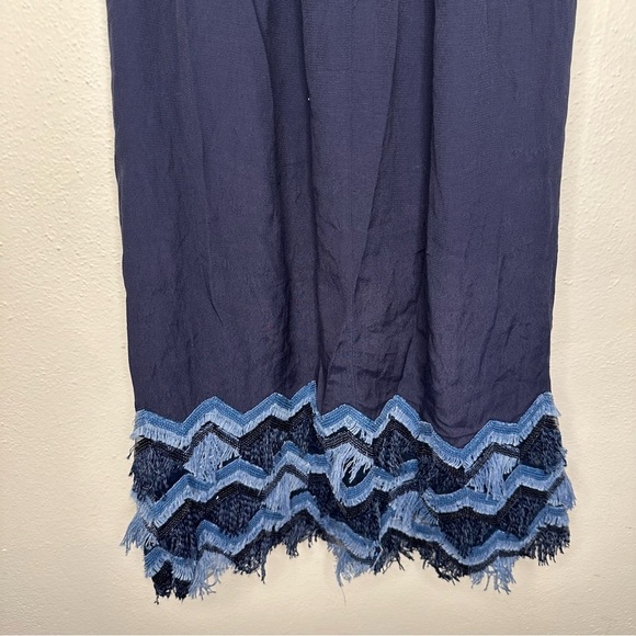 Anthropologie Maeve Shift Dress Sleeveless Navy Blue Sequin Fringe Trim Size 0 - Picture 10 of 13